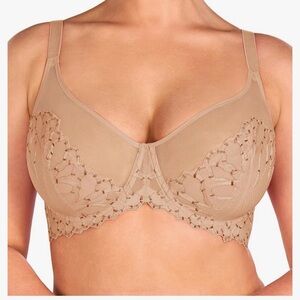 HSIA Lace Underwire Minimizer Unpadded Bra with Side Boning in Warm Beige